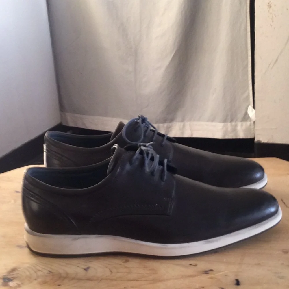 Ecco Black Leather Derby Shoes with White Soles
